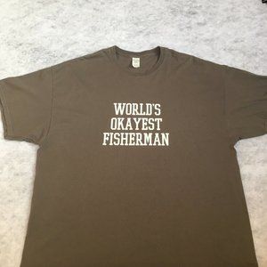#65 Gildan Worlds Okayest Fisherman Fishing Dad Graphic Novelty T-Shirt Mens 3XL